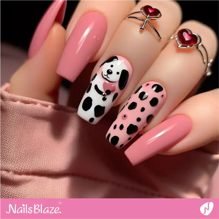 Pink Nails with Dalmatian Design | Animal Print Nails - NB1967